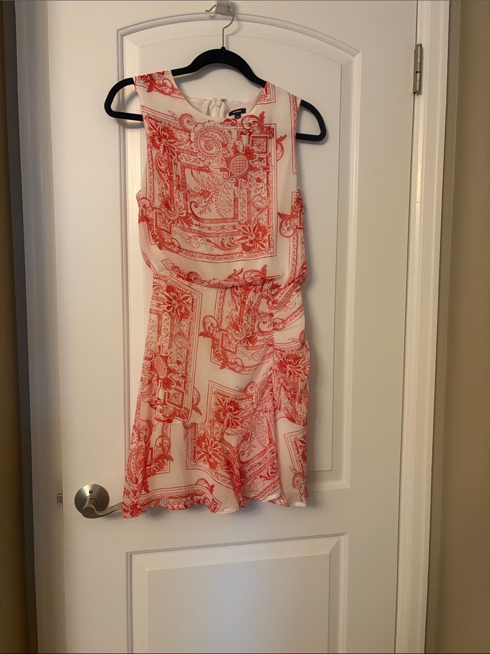 Express Cream Mini Dress with Coral Print